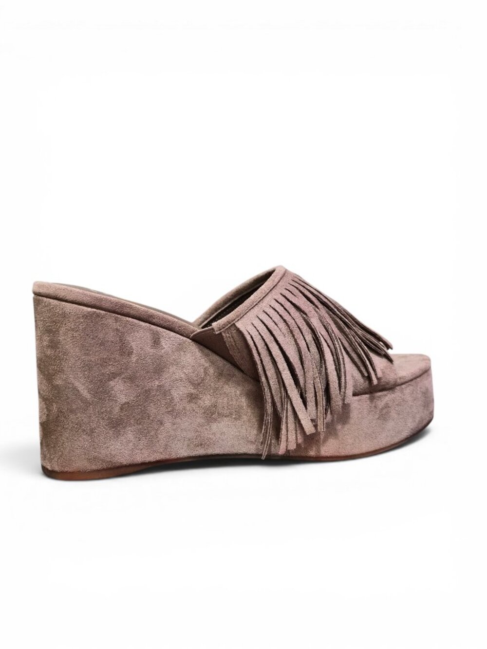 NIB Madden NYC Women’s Fringe Boho Wedge Slide Sandal Platform Size 6 Taupe - Picture 6 of 7
